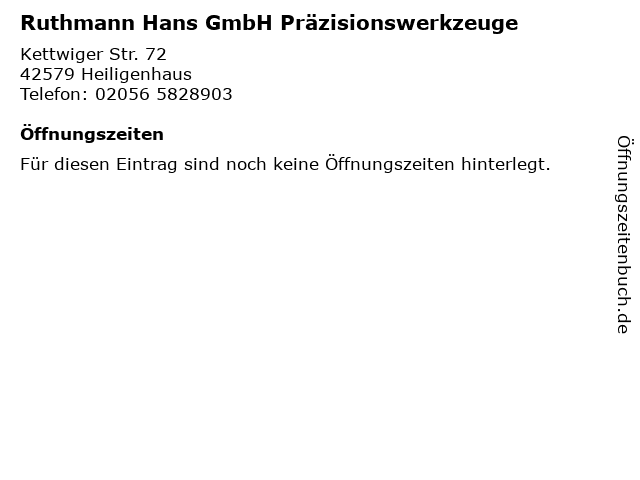 Ruthmann Hans GmbH Präzisionswerkzeuge in Heiligenhaus: Adresse und Öffnungszeiten