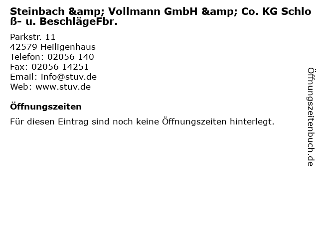 Steinbach & Vollmann GmbH & Co. KG Schloß- u. BeschlägeFbr. in Heiligenhaus: Adresse und Öffnungszeiten