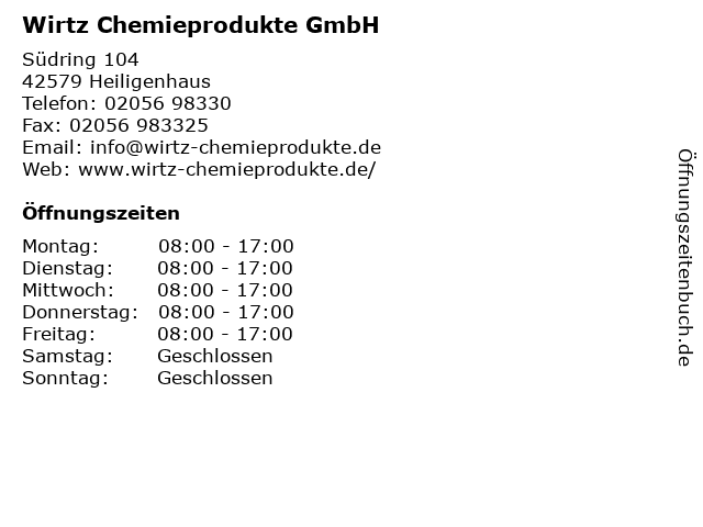 Wirtz Chemieprodukte GmbH in Heiligenhaus: Adresse und Öffnungszeiten