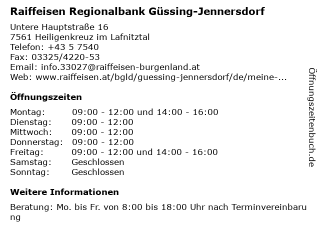 ᐅ Offnungszeiten Raiffeisenbezirksbank Jennersdorf Egen