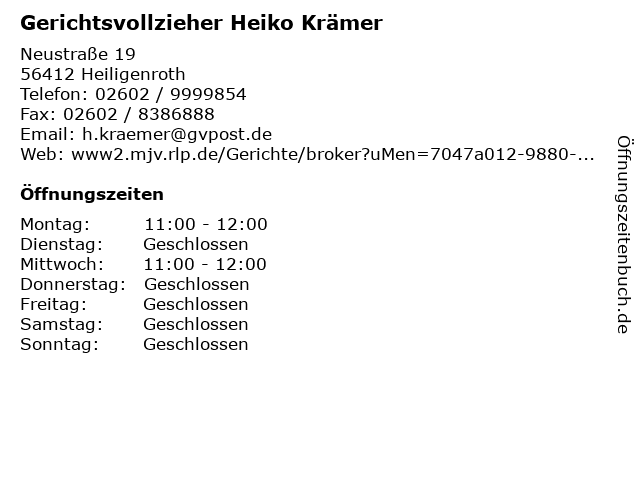 Gerichtsvollzieher Heiko Krämer in Heiligenroth: Adresse und Öffnungszeiten