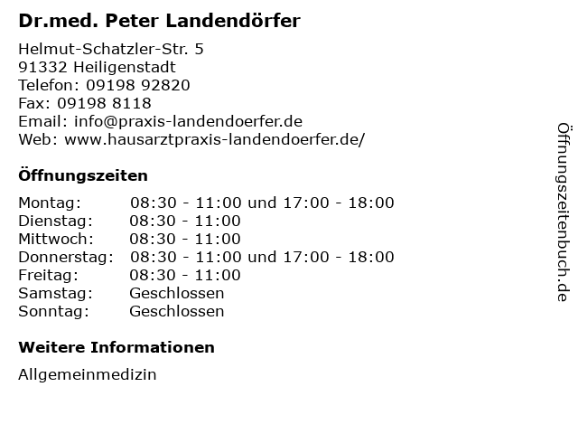 Dr.med. Peter Landendörfer in Heiligenstadt: Adresse und Öffnungszeiten