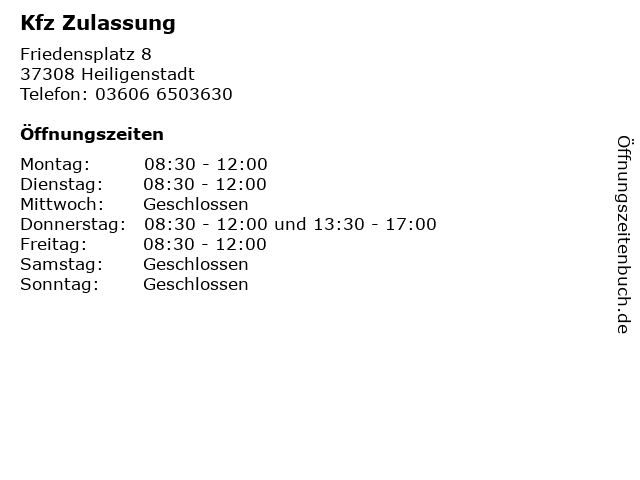 Kfz Zulassung in Heiligenstadt: Adresse und Öffnungszeiten