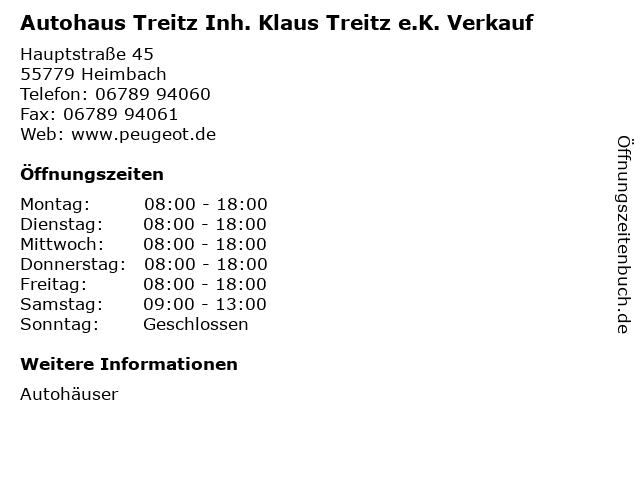Autohaus Treitz Inh. Klaus Treitz e.K. Verkauf in Heimbach: Adresse und Öffnungszeiten