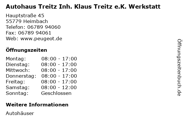 Autohaus Treitz Inh. Klaus Treitz e.K. Werkstatt in Heimbach: Adresse und Öffnungszeiten