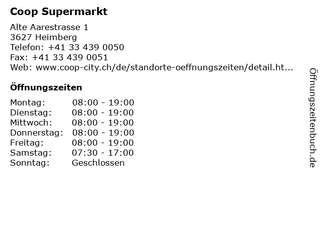 Coop Supermarkt in Heimberg: Adresse und Öffnungszeiten