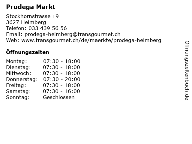 Prodega Markt Transgourmet Schweiz AG in Heimberg: Adresse und Öffnungszeiten