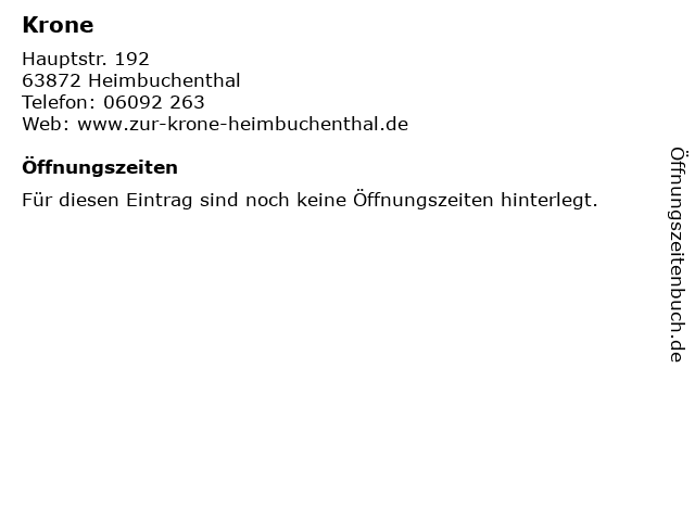 Krone in Heimbuchenthal: Adresse und Öffnungszeiten