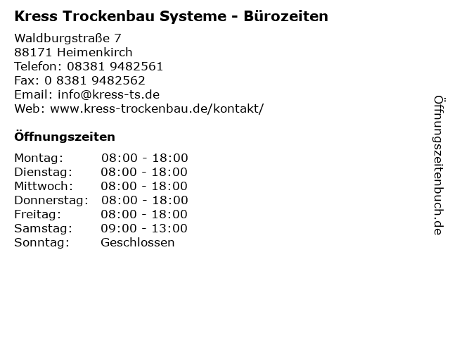 Kress Trockenbau Systeme - Bürozeiten in Heimenkirch: Adresse und Öffnungszeiten