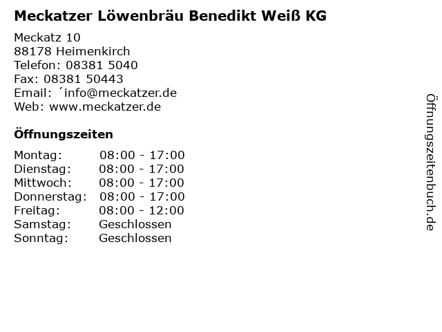 Meckatzer Löwenbräu Benedikt Weiß KG in Heimenkirch: Adresse und Öffnungszeiten