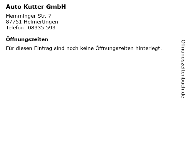 Auto Kutter GmbH in Heimertingen: Adresse und Öffnungszeiten