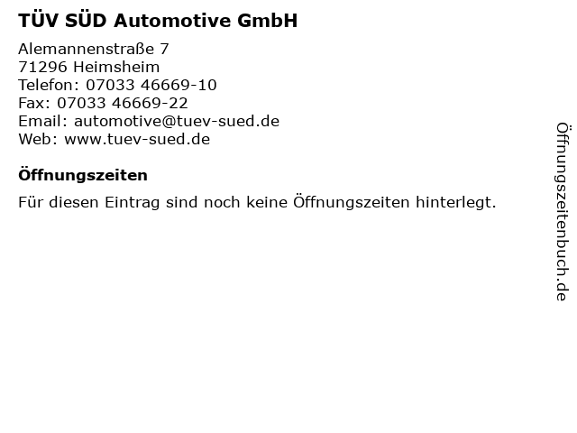 TÜV SÜD Automotive GmbH in Heimsheim: Adresse und Öffnungszeiten