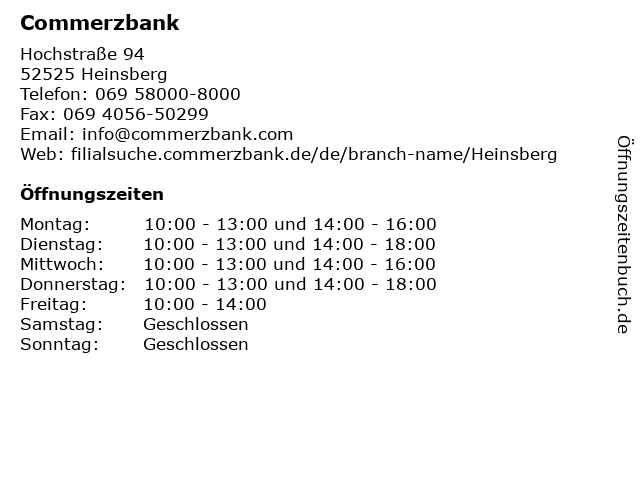 ᐅ Offnungszeiten Commerzbank Heinsberg Hochstrasse 94 In Heinsberg