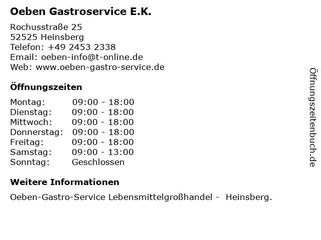 Oeben-Gastro-Service e. K. in Heinsberg: Adresse und Öffnungszeiten