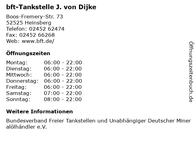 bft-Tankstelle J. von Dijke in Heinsberg: Adresse und Öffnungszeiten