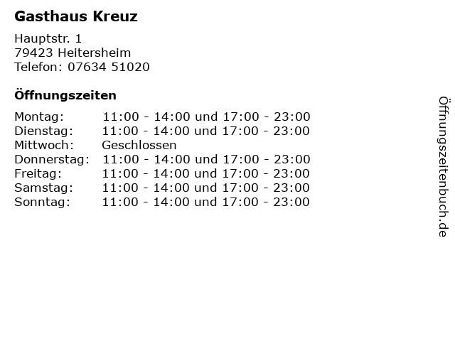 Gasthaus Kreuz in Heitersheim: Adresse und Öffnungszeiten