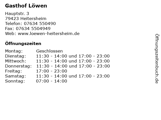 Gasthof Löwen in Heitersheim: Adresse und Öffnungszeiten
