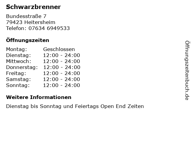 Schwarzbrenner in Heitersheim: Adresse und Öffnungszeiten