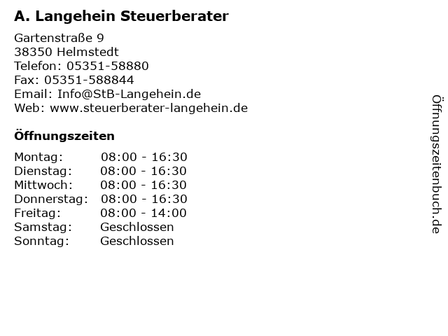 A. Langehein Steuerberater in Helmstedt: Adresse und Öffnungszeiten