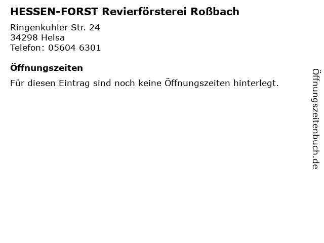 HESSEN-FORST Revierförsterei Roßbach in Helsa: Adresse und Öffnungszeiten