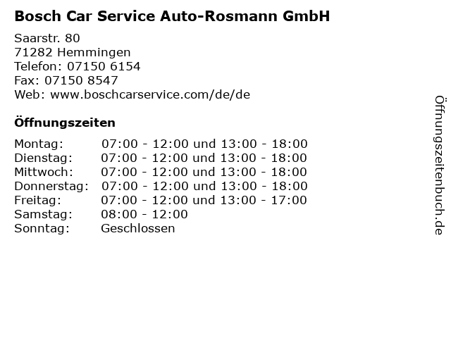 Bosch Car Service Auto-Rosmann GmbH in Hemmingen: Adresse und Öffnungszeiten