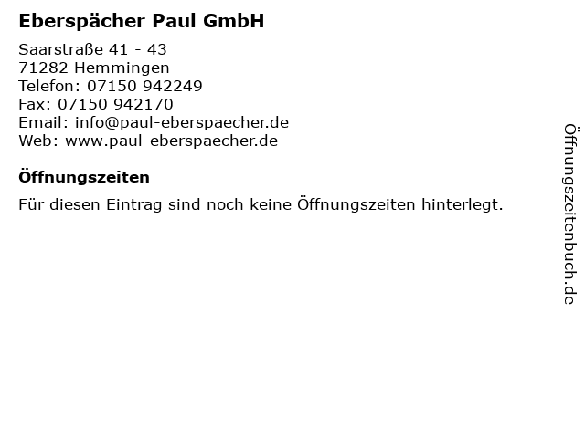 Eberspächer Paul GmbH in Hemmingen: Adresse und Öffnungszeiten