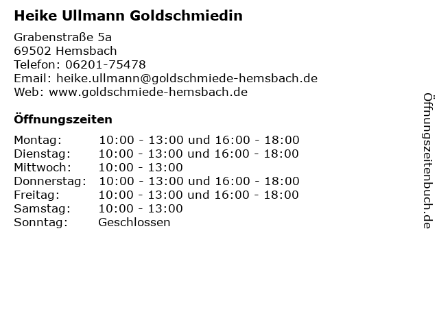 Heike Ullmann Goldschmiedin in Hemsbach: Adresse und Öffnungszeiten