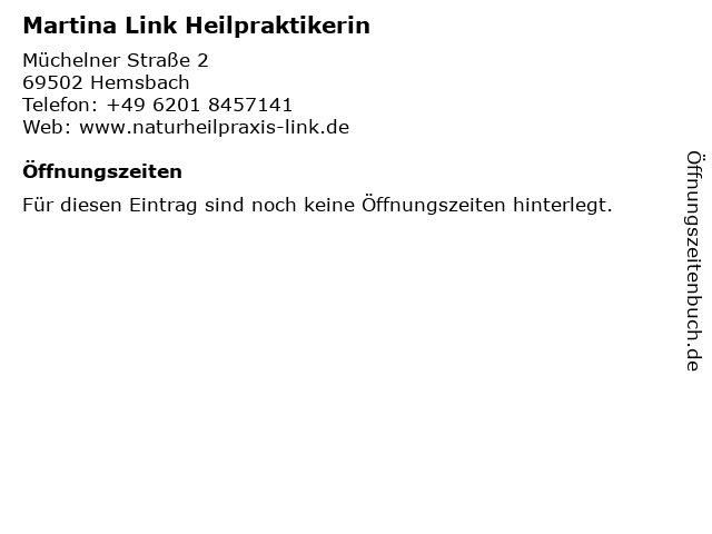 Martina Link Heilpraktikerin in Hemsbach: Adresse und Öffnungszeiten