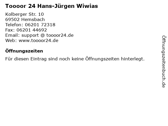 Toooor 24 Hans-Jürgen Wiwias in Hemsbach: Adresse und Öffnungszeiten