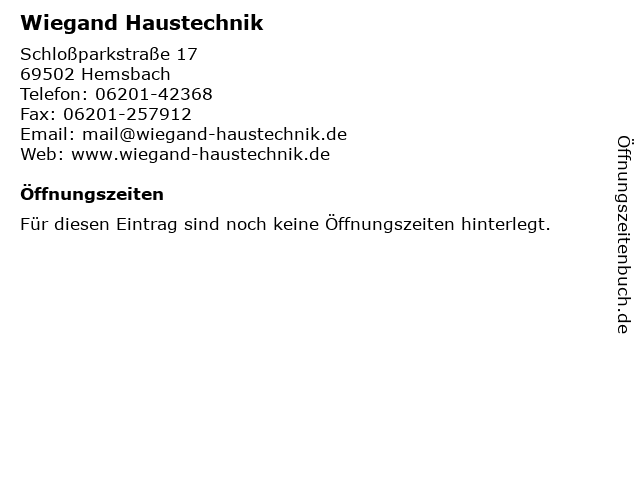 Wiegand Haustechnik in Hemsbach: Adresse und Öffnungszeiten