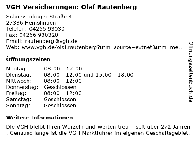 VGH Versicherungen: Olaf Rautenberg in Hemslingen: Adresse und Öffnungszeiten