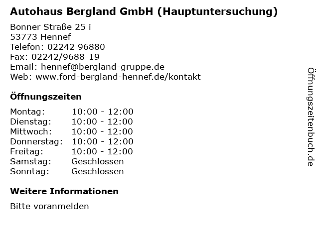 Autohaus Bergland GmbH (Hauptuntersuchung) in Hennef: Adresse und Öffnungszeiten