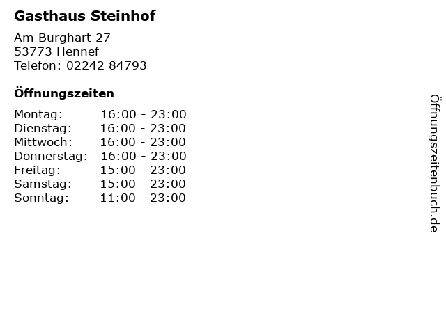 Gasthaus Steinhof in Hennef: Adresse und Öffnungszeiten