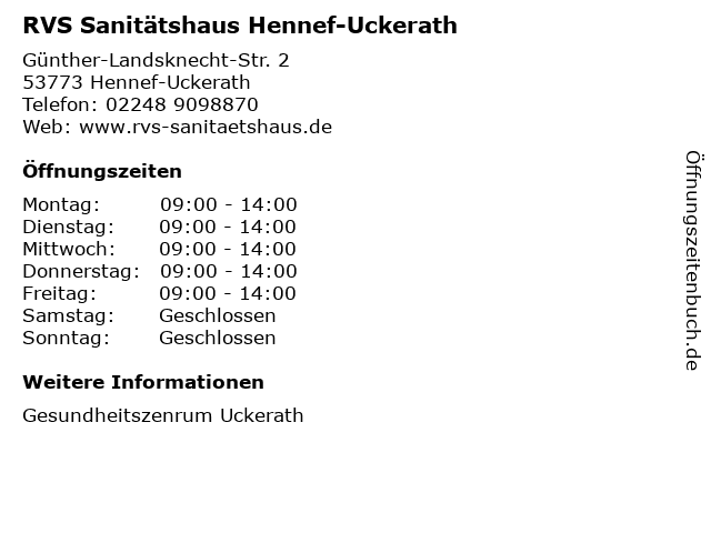 RVS Sanitätshaus Hennef-Uckerath in Hennef-Uckerath: Adresse und Öffnungszeiten