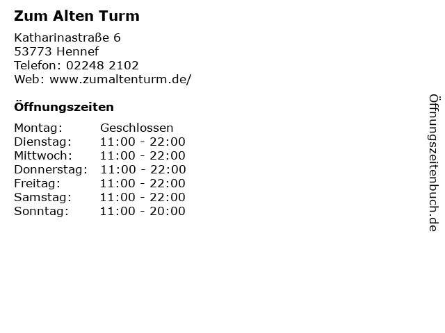 Zum Alten Turm in Hennef: Adresse und Öffnungszeiten