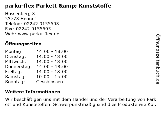 parku-flex Parkett & Kunststoffe in Hennef: Adresse und Öffnungszeiten