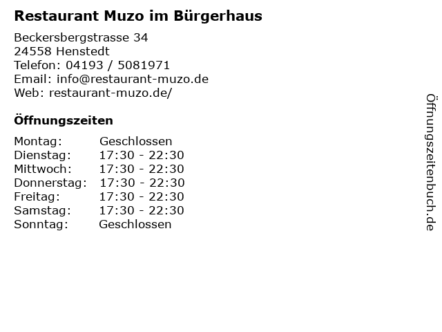 Restaurant Muzo im Bürgerhaus in Henstedt: Adresse und Öffnungszeiten