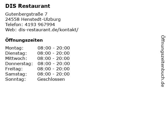 DIS Restaurant in Henstedt-Ulzburg: Adresse und Öffnungszeiten