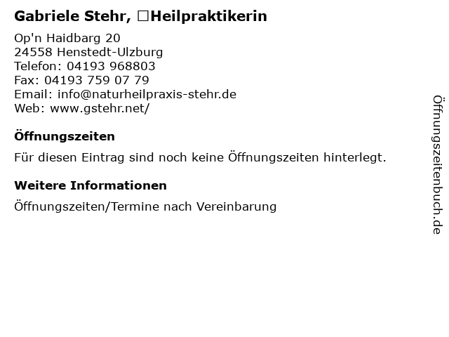 Gabriele Stehr,  Heilpraktikerin in Henstedt-Ulzburg: Adresse und Öffnungszeiten