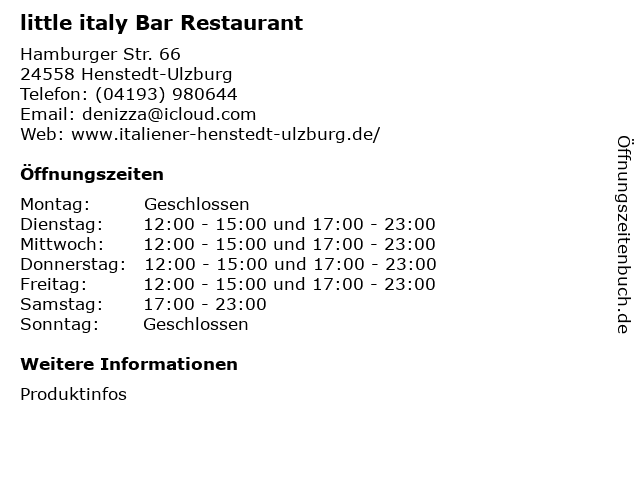 little italy Bar Restaurant in Henstedt-Ulzburg: Adresse und Öffnungszeiten