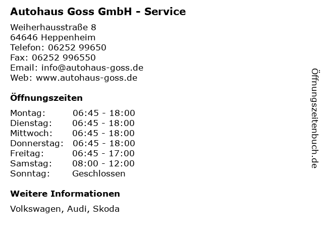 Autohaus Goss GmbH - Service in Heppenheim: Adresse und Öffnungszeiten