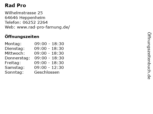 Rad Pro in Heppenheim: Adresse und Öffnungszeiten
