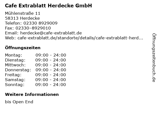 Cafe Extrablatt Herdecke GmbH in Herdecke: Adresse und Öffnungszeiten