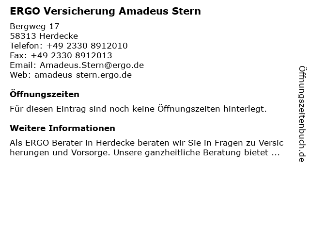 ERGO Versicherung Amadeus Stern in Herdecke: Adresse und Öffnungszeiten