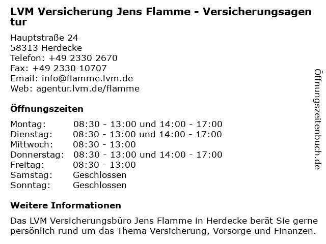 LVM Versicherung Jens Flamme - Versicherungsagentur in Herdecke: Adresse und Öffnungszeiten