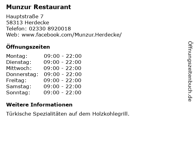 Munzur Restaurant in Herdecke: Adresse und Öffnungszeiten