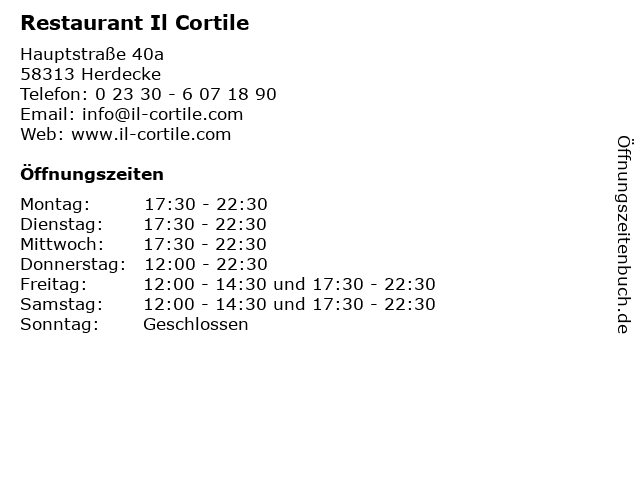 Restaurant Il Cortile in Herdecke: Adresse und Öffnungszeiten