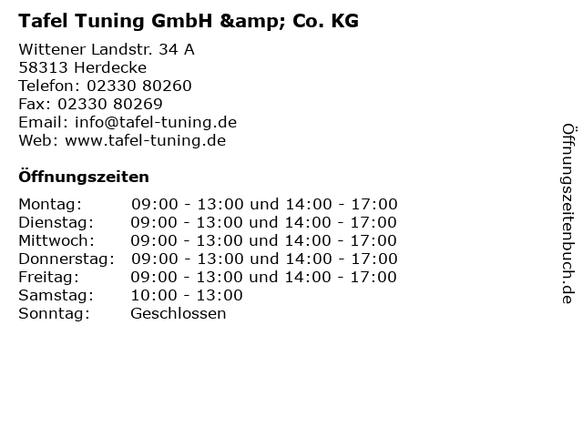 ᐅ Offnungszeiten Tafel Tuning Gmbh Co Kg Wittener Landstr