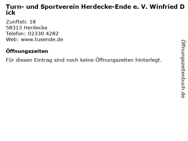 Turn- und Sportverein Herdecke-Ende e. V. Winfried Dick in Herdecke: Adresse und Öffnungszeiten