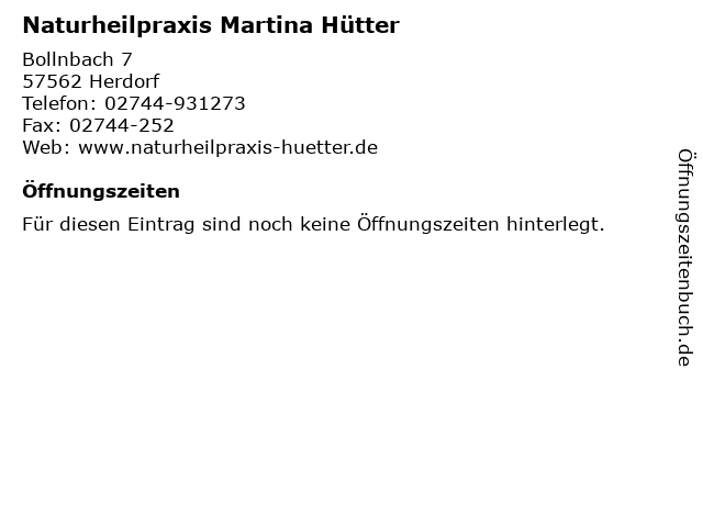 Naturheilpraxis Martina Hütter in Herdorf: Adresse und Öffnungszeiten